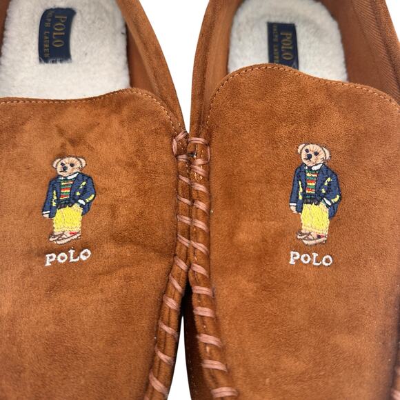 POLO Ralph Lauren Men's Declan Bear Brown Moccasin Slippers Size 13 - Picture 7 of 9
